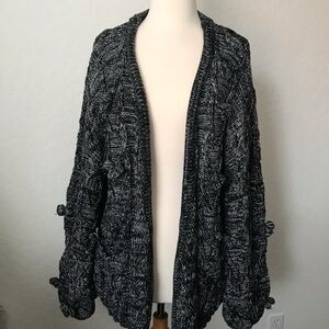 For Love and Lemons Braided Cable Knitz Cardigan Chunky Sweater XS PomPoms Cozy